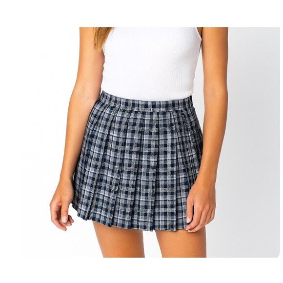 Cali 1851 Los Angeles black white plaid side zip school girl pleated skirt SZ M - Picture 1 of 6